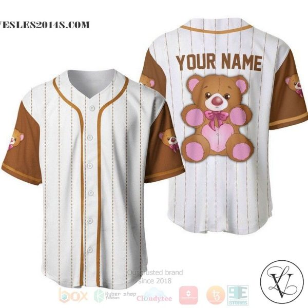 Personalized Cute Teddy Bear All Over Print Pinstripe White Baseball jersey