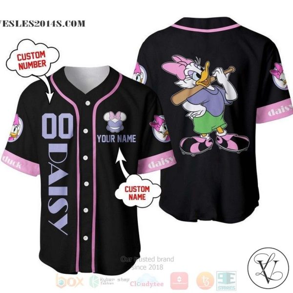 Personalized Daisy Duck Playing Baseball All Over Print Black Baseball jersey