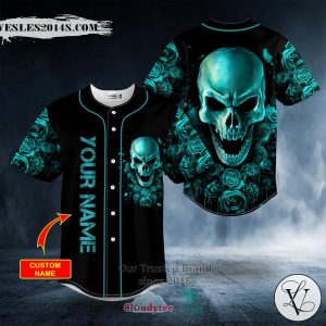 Personalized Dark Aquamarine Color Roses Sugar Skull Custom Baseball Jersey