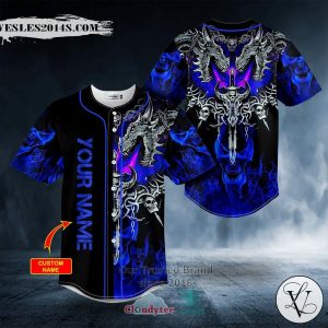 Personalized Dark Blue Dragon With Skull Sword Custom Baseball Jersey