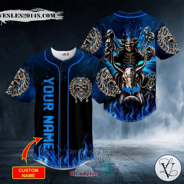 Personalized Dark Blue The Hunt Ghost Skull Custom Baseball Jersey