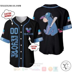Personalized Eeyore Disney Playing Baseball All Over Print Black Baseball jersey