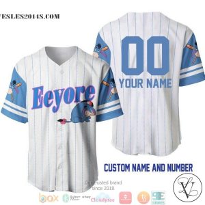 Personalized Eeyore Donkey Winnie The Pooh Pinstripe White Baseball Jersey
