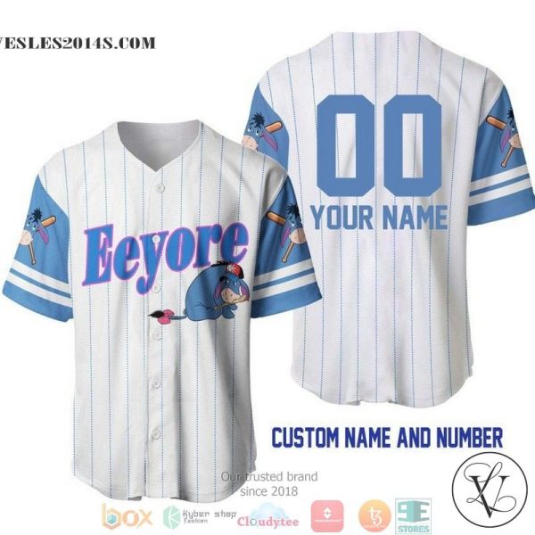 Personalized Eeyore Donkey Winnie The Pooh Pinstripe White Baseball Jersey