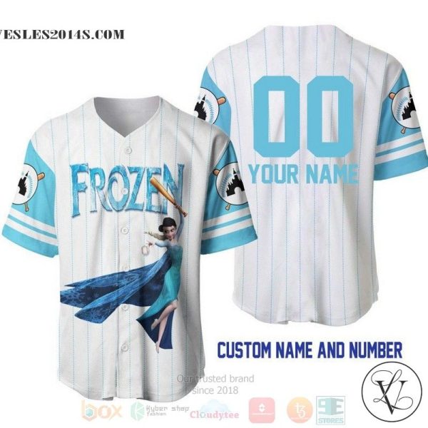 Personalized Elsa Princess Frozen All Over Print Pinstripe White Baseball jersey