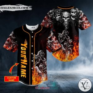 Personalized Fire Ghost Rider Biker Skull Custom Baseball Jersey