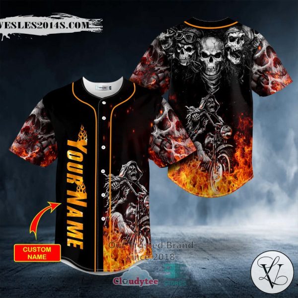 Personalized Fire Ghost Rider Biker Skull Custom Baseball Jersey