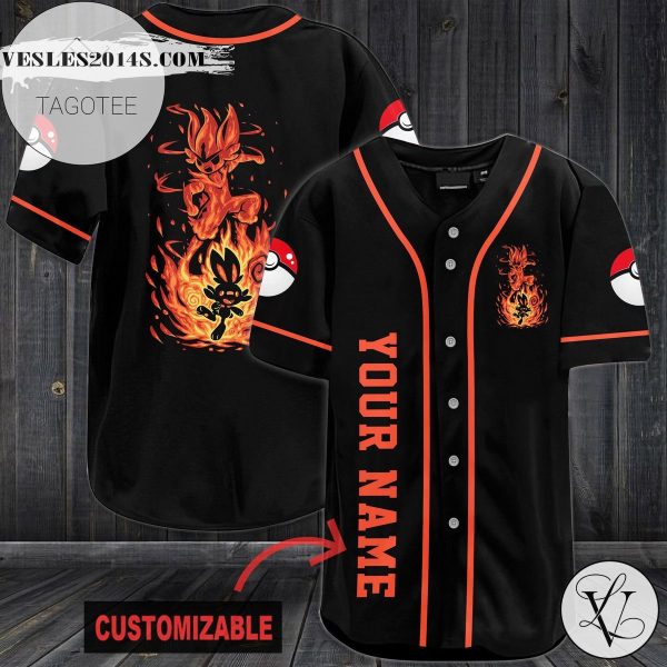 Personalized Fire Pokemon Baseball Jersey – Black