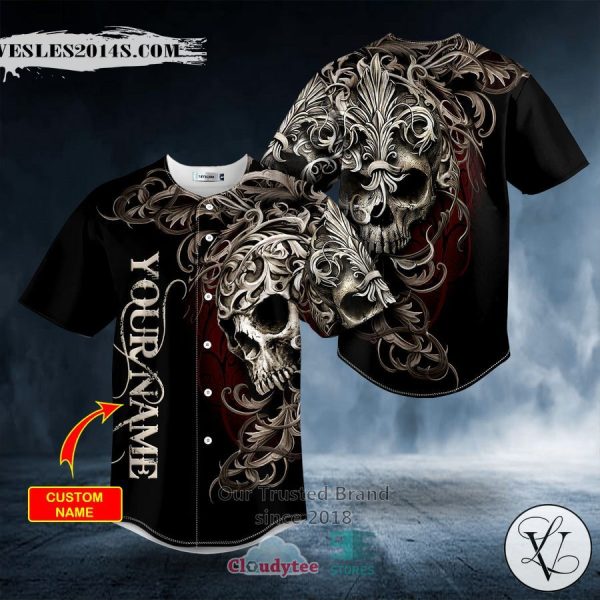 Personalized Fleur-de-lis Pattern King Skull Custom Baseball Jersey