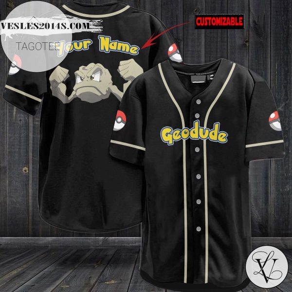 Personalized Geodude Baseball Jersey – Black