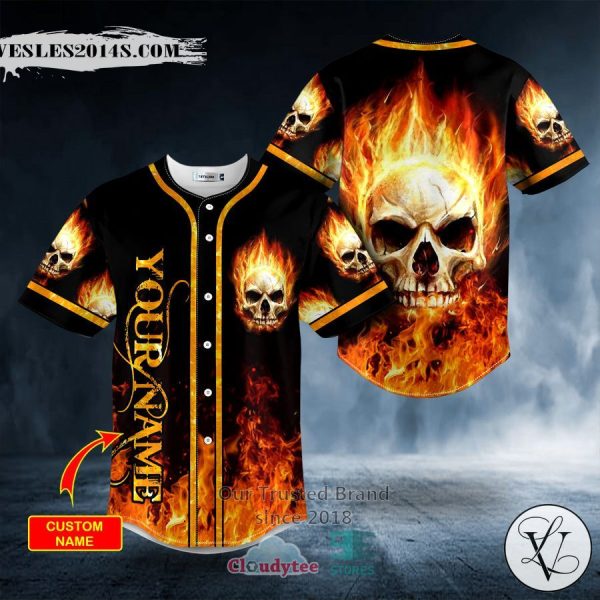 Personalized Giant Fire Skull Custom Baseball Jersey