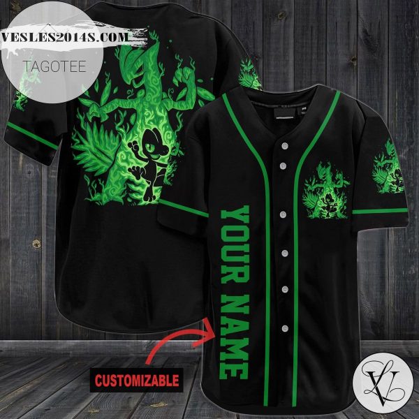 Personalized Gorgeous Green Pokemon Baseball Jersey – Black
