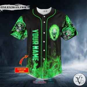 Personalized Green Ghost Skull Custom Baseball Jersey