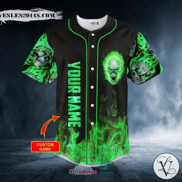 Personalized Green Ghost Skull Custom Baseball Jersey