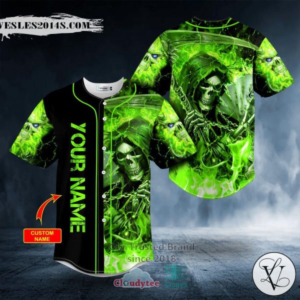 Personalized Green Lightning Grim Reaper Custom Baseball Jersey