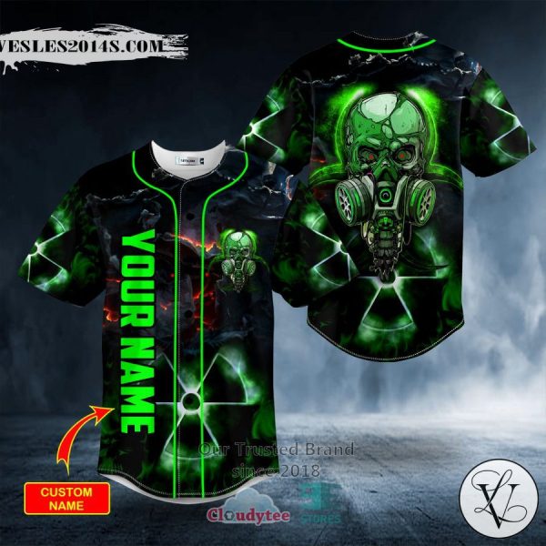 Personalized Green Neon Biohazard Skull Custom Baseball Jersey