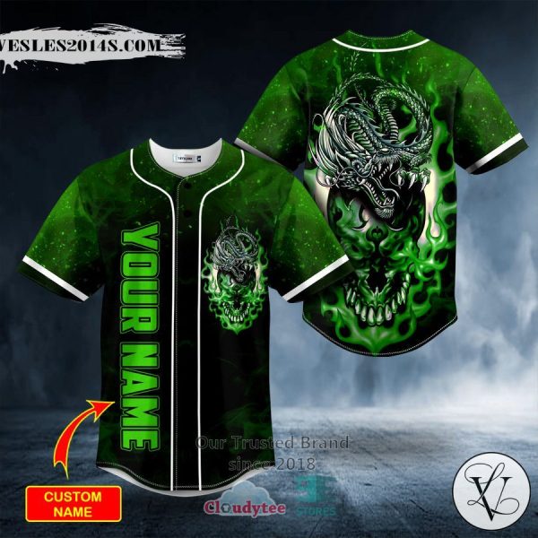 Personalized Green Odm Dragon Skull Custom Baseball Jersey