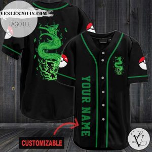 Personalized Green Pokemon Baseball Jersey – Black