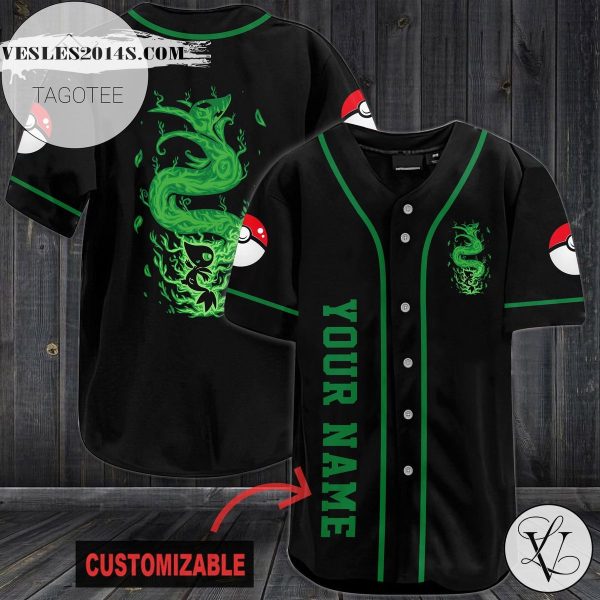 Personalized Green Pokemon Baseball Jersey – Black