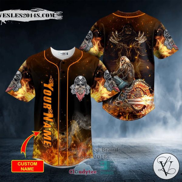 Personalized Grim Reaper Ghost Racer Fire Skull Custom Baseball Jersey