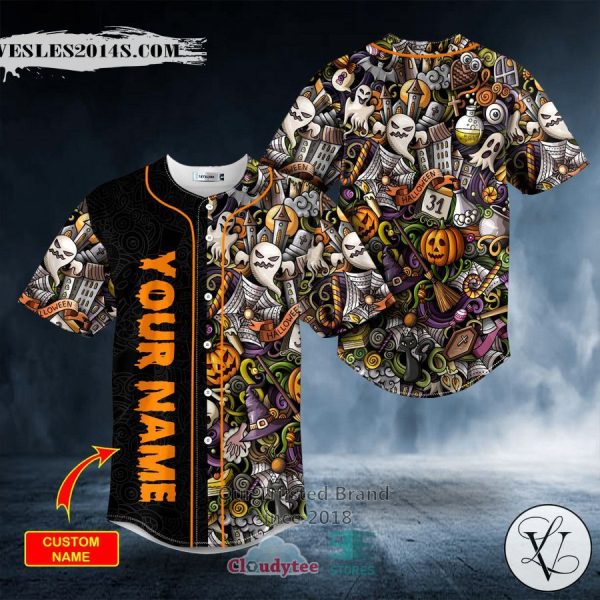 Personalized Halloween Doddle Skull Custom Baseball Jersey