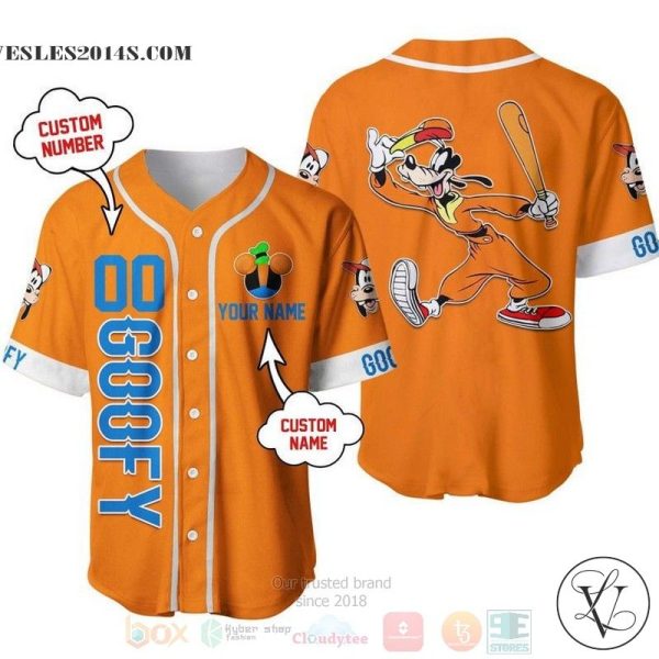 Personalized Happy Goofy Dog Disney All Over Print Orange Baseball jersey