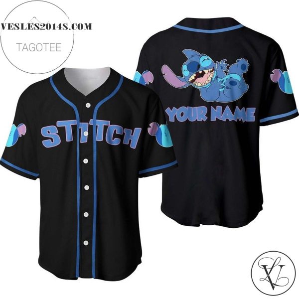 Personalized Happy Stitch Disney All Over Print Baseball Jersey – Black