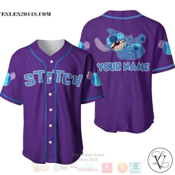 Personalized Happy Stitch Disney All Over Print Purple Baseball jersey