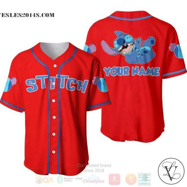 Personalized Happy Stitch Disney All Over Print Red Baseball jersey