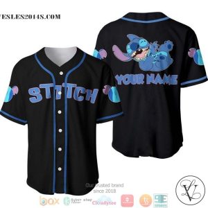 Personalized Happy Stitch Disney Black Baseball Jersey