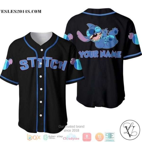 Personalized Happy Stitch Disney Black Baseball Jersey
