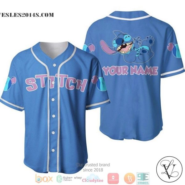 Personalized Happy Stitch Disney Blue Baseball Jersey
