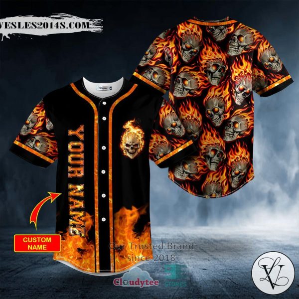 Personalized Head On Fire Skull Custom Baseball Jersey