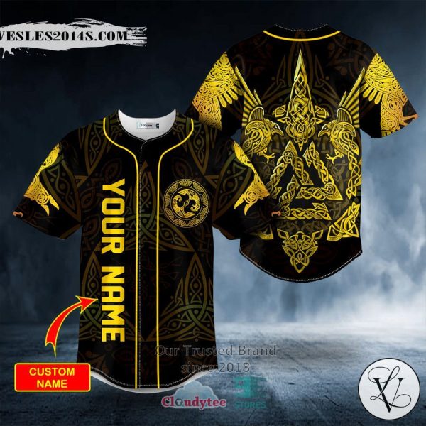 Personalized Huginn N Muninn Valknut Viking Yellow Tattoo Custom Baseball Jersey