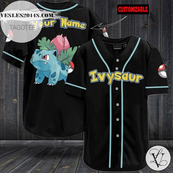 Personalized Ivysaur Baseball Jersey – Black