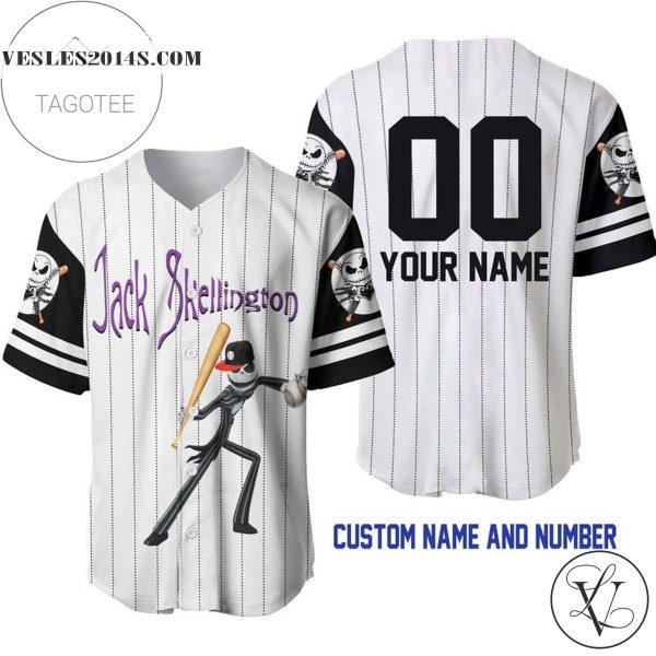 Personalized Jack Skellington All Over Print Pinstripe Baseball Jersey – White