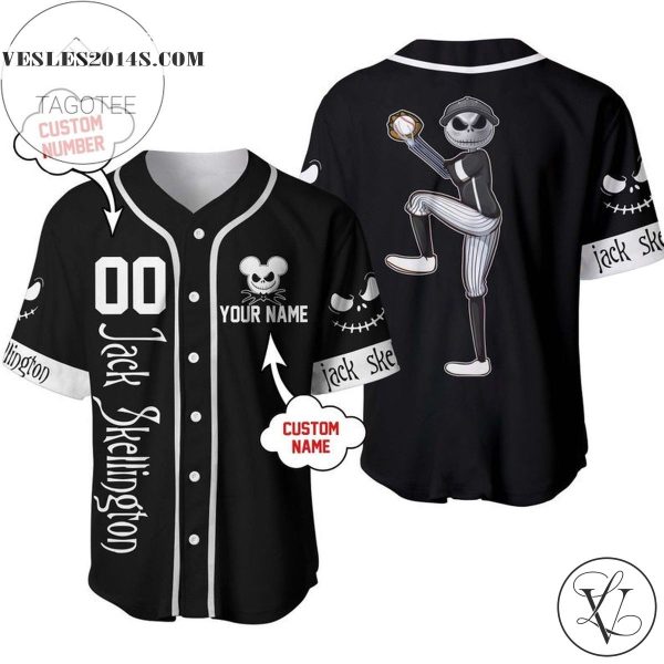 Personalized Jack Skellington Disney All Over Print Baseball Jersey – Black
