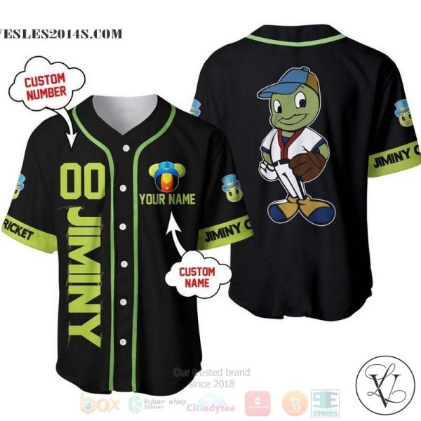 Personalized Jiminy Cricket Disney All Over Print Black Baseball jersey