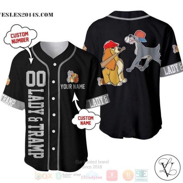 Personalized Lady And The Tramp Dogs Disney Playing Baseball All Over Print Black Baseball jersey