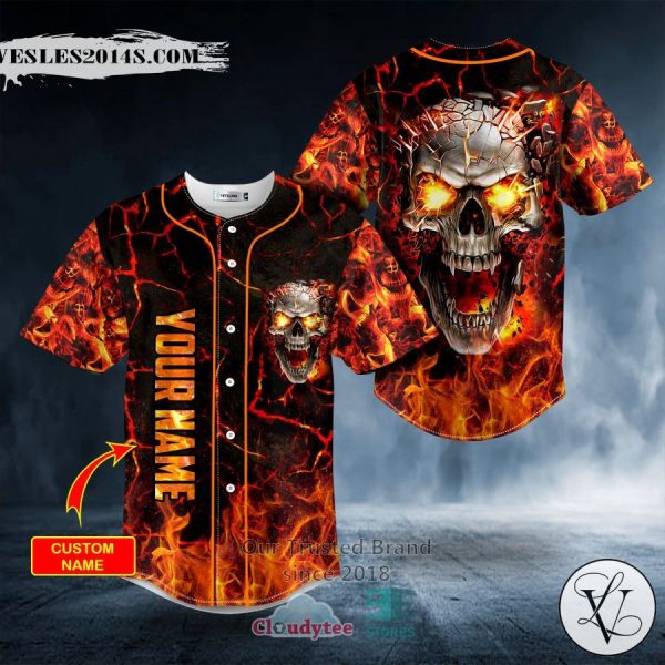 Personalized Lava Mad Fire Skull Custom Baseball Jersey