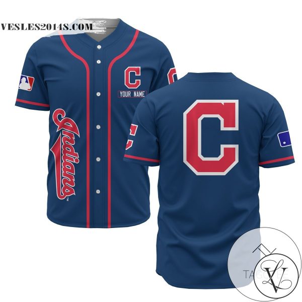 Personalized MLB Cleveland Indians Blue Baseball Customized Men Jersey