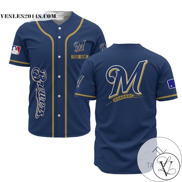 Personalized MLB Milwaukee Brewers Blue Baseball Customized Men Jersey