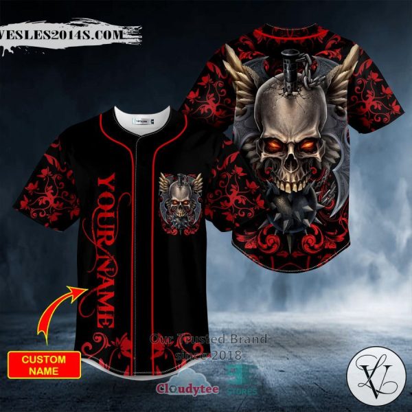 Personalized Mace Viking Swords Winged Skull Custom Baseball Jersey