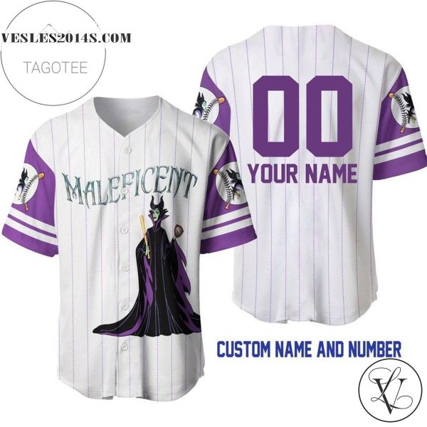 Personalized Maleficent All Over Print Pinstripe Baseball Jersey – White