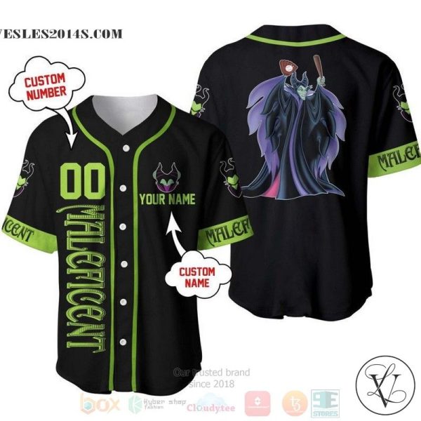 Personalized Maleficent Disney Playing Baseball All Over Print Black Baseball jersey