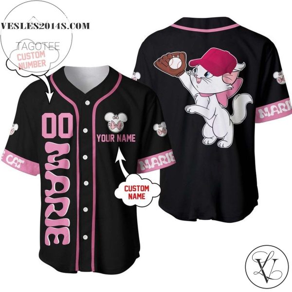 Personalized Marie Cat Playing Baseball All Over Print Baseball Jersey – Black
