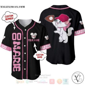 Personalized Marie Cat Playing Baseball All Over Print Black Baseball jersey