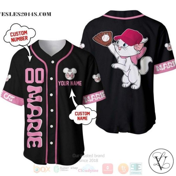 Personalized Marie Cat Playing Baseball All Over Print Black Baseball jersey