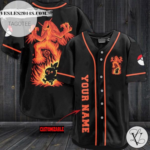 Personalized Marvelous Orange Pokemon Baseball Jersey – Black
