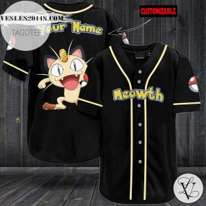 Personalized Meowth Baseball Jersey – Black